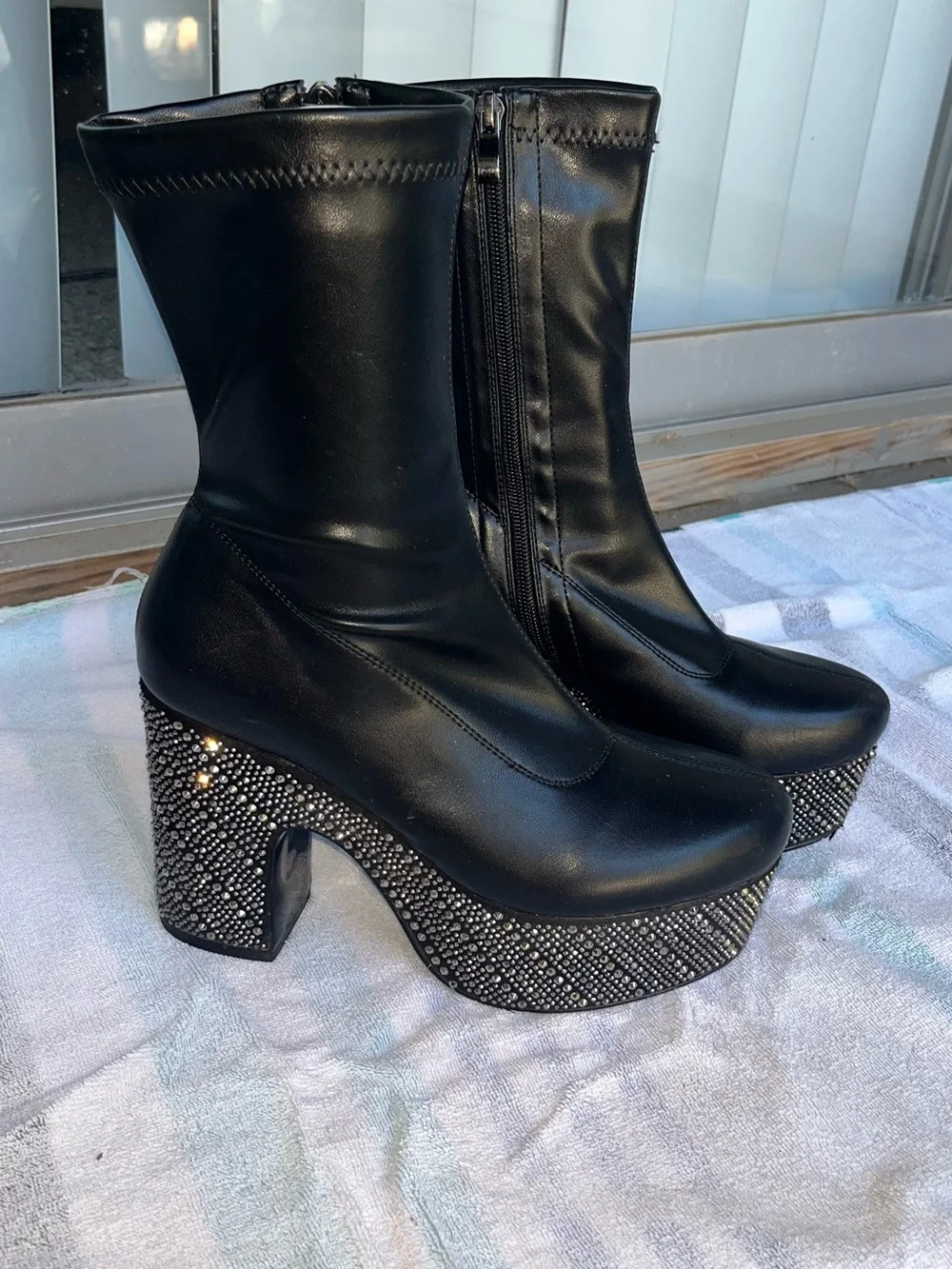 Azalea Wang black rhinestoned boots